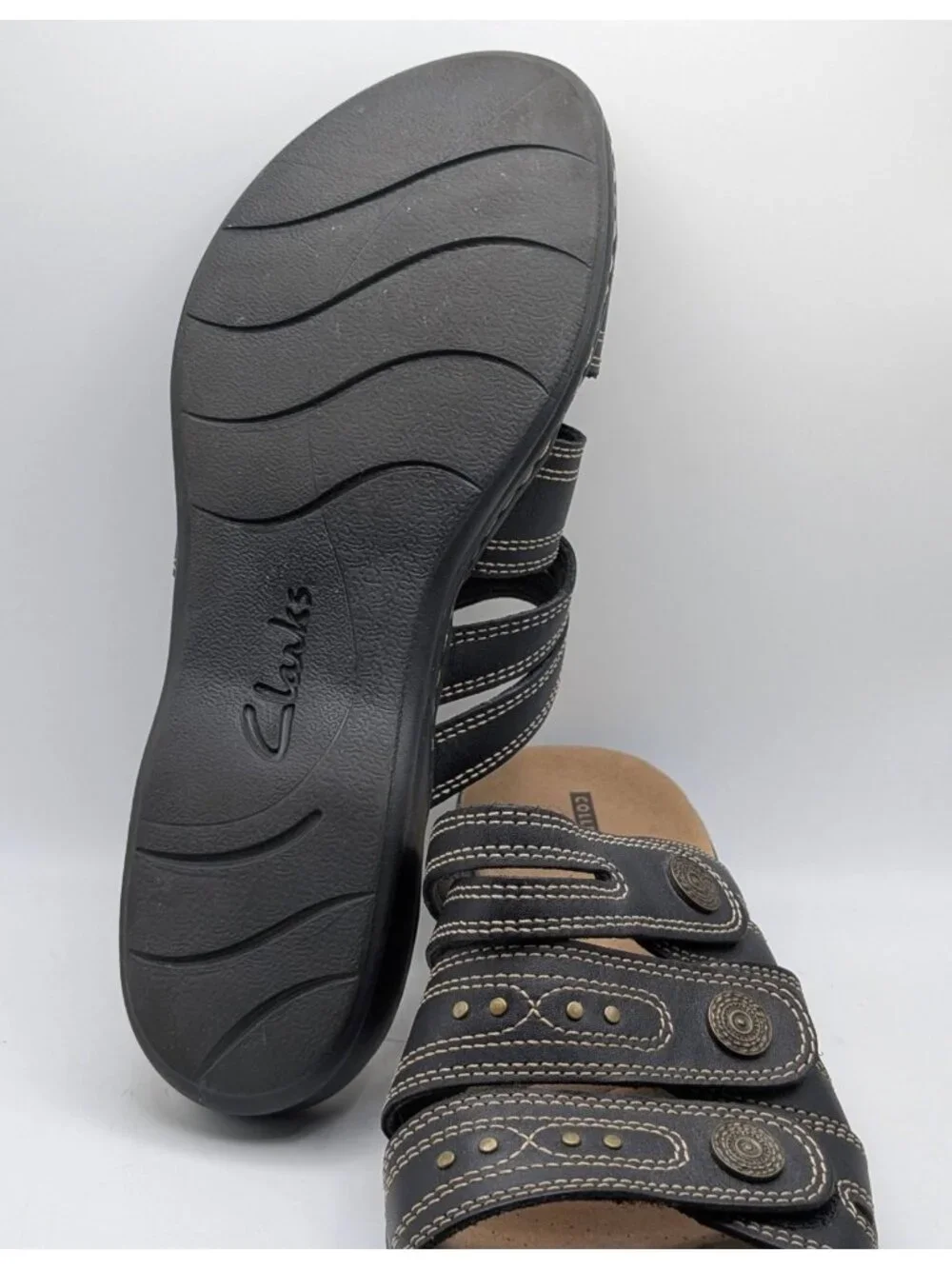 Clarks Sandals Leisa Cacti Q Womens Size 11M Adjustable Black Leather Slip On